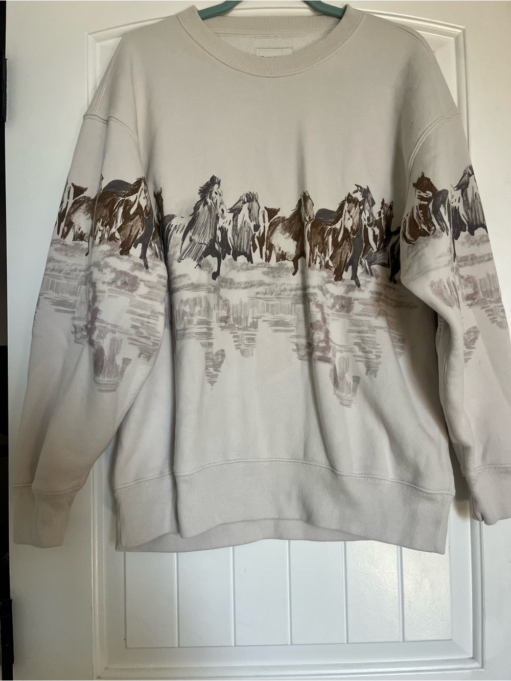Abercrombie & Fitch Taupe Crewneck Sweatshirt with Horse Print